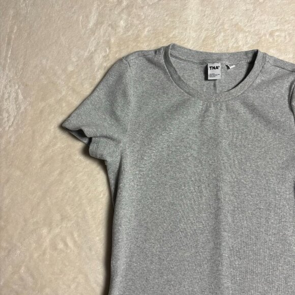 TNA Women Homestretch Highline Dress Size Large Gray Stretch Rib Artizia Bodycon - Picture 3 of 12